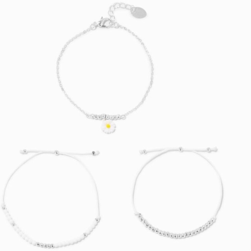 Icing Silver Daisy Chainlink & Beaded Bracelets (3 Pack)